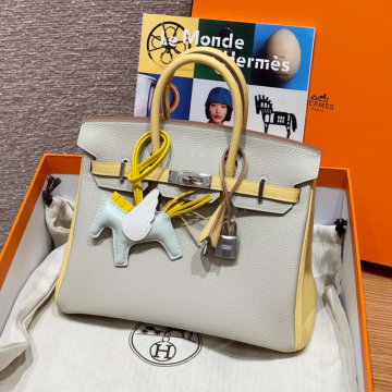 최고퀄 에르메스 올수공 버킨 25 Gris Perle & Jaune Poussin 토고 가죽 은장