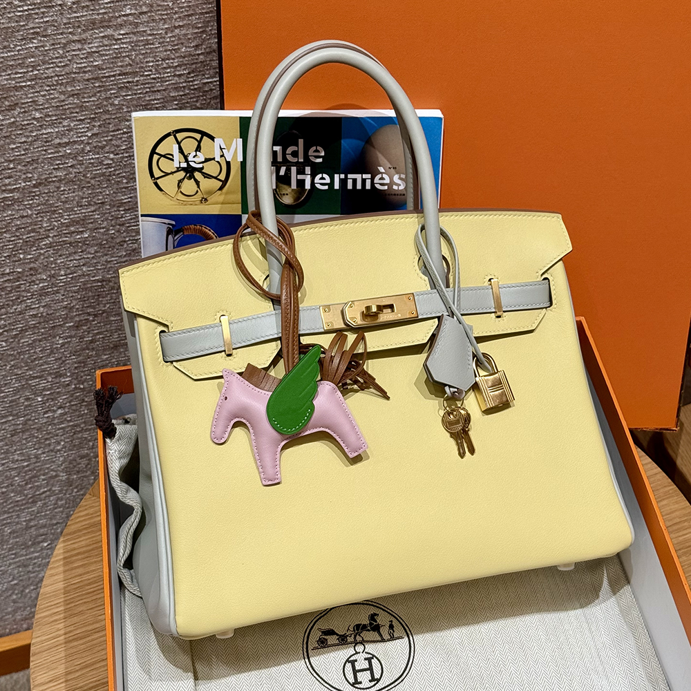 정품급 에르메스 올수공 버킨 30 Jaune Poussin & Girs Perle 스위프트 가죽 금장