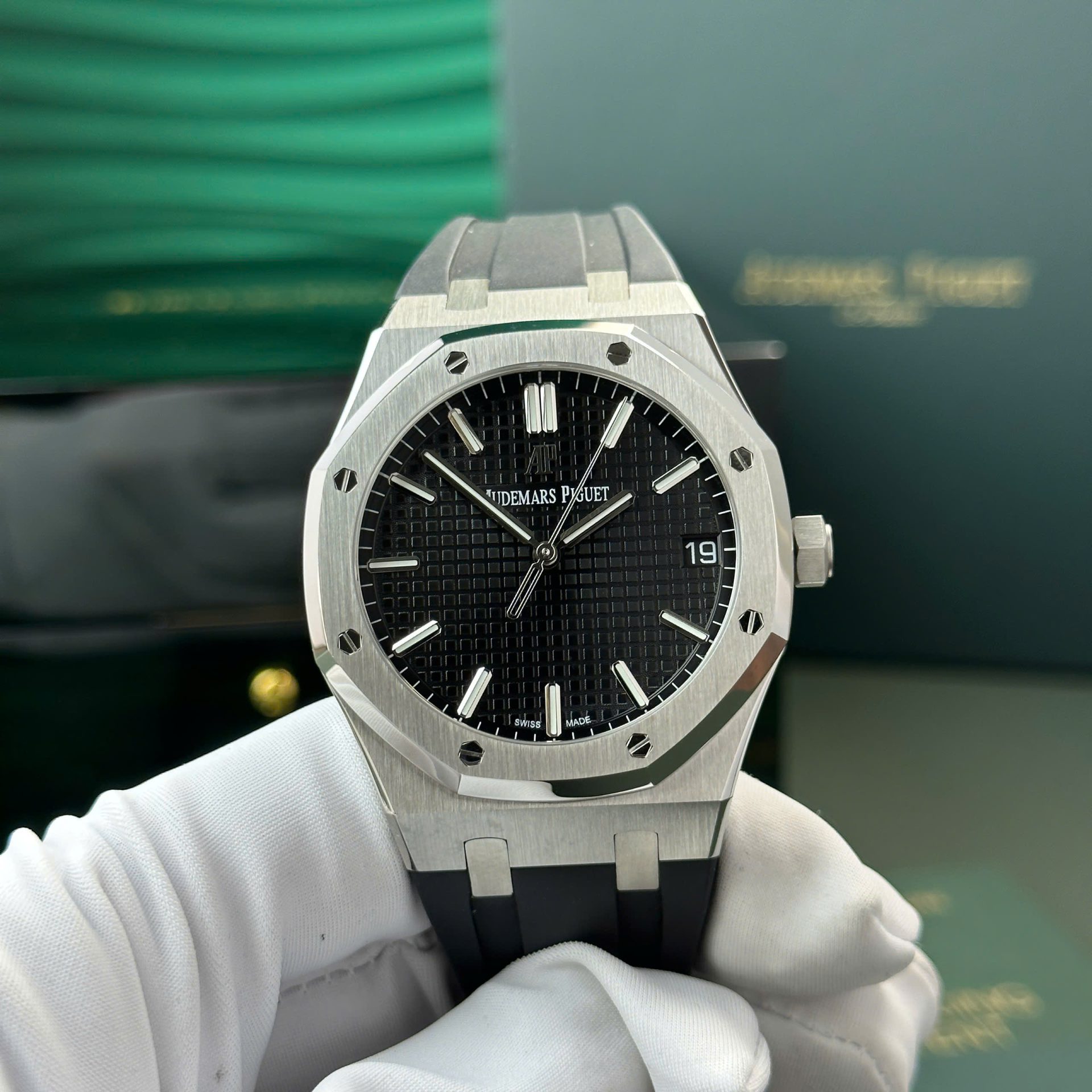 최고퀄 APS공장 오데마피게 로얄오크 블랙 다이얼 스틸 러버밴드 41mm 15500