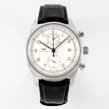 최고퀄 레플리카 IWC 포르투기저 다빈치 크로노그래프 클래식 화이트 다이얼 레더 스트랩 IW390403