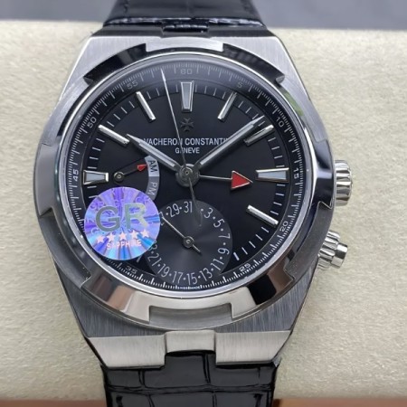 GR공장 바쉐론 콘스탄틴 오버시즈 듀얼타임 블랙 다이얼 가죽 밴드 7900v