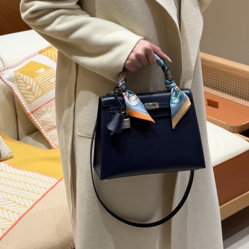 최고퀄 에르메스 올수공 켈리 25 블루 사파이어 박스 가죽 은장