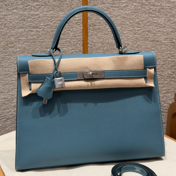 최고퀄 에르메스 올수공 켈리 35 Bleu jean 엡송 가죽 은장