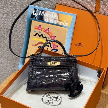 최고퀄 에르메스 올수공 켈리 2 미니 Graphite 악어 가죽 금장