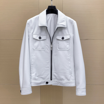 최고퀄 톰포드 투 포켓 양가죽 레더 집업 자켓 화이트