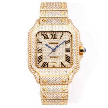 최고퀄 까르띠에 산토스 로마 다이얼 옐로우 골드 파베 세팅 40mm