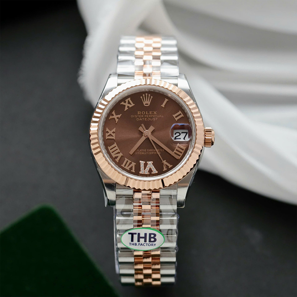 최고퀄 THB공장 여성용 롤렉스 데이저스트 브라운 로만 다이얼 로즈골드 콤비 31mm