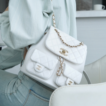 최고퀄 팬더샵 샤넬 듀마 투포켓 백팩 라지 화이트 카프스킨