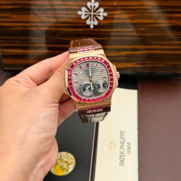 최고퀄 파텍필립 노틸러스 문페이즈 그레이 다이얼 루비 베젤 로즈골드 금통 40mm 5724
