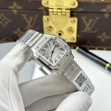 최고퀄 까르띠에 산토스 스몰 화이트 다이얼 다이아 베젤 27×34.5mm