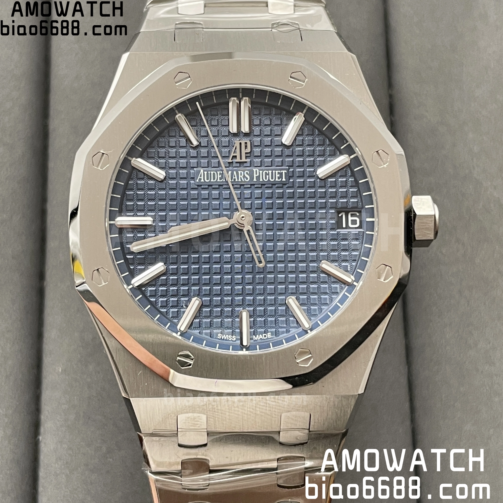 AP Royal Oak 41mm 15500 SS APSF 1:1 Best Edition blue Textured Dial on SS Bracelet A4302 Super Clone V3