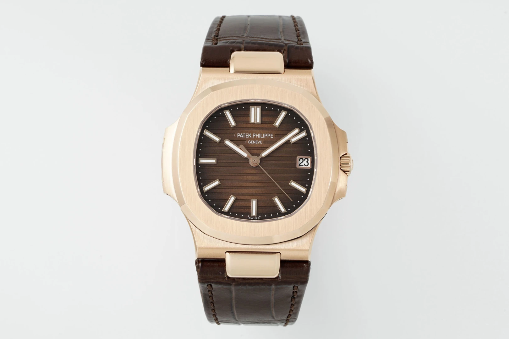 PP Nautilus 5711 RG DDF 1:1 Best Edition Brown Textured Dial on Brown Leather Strap   (Weighted)