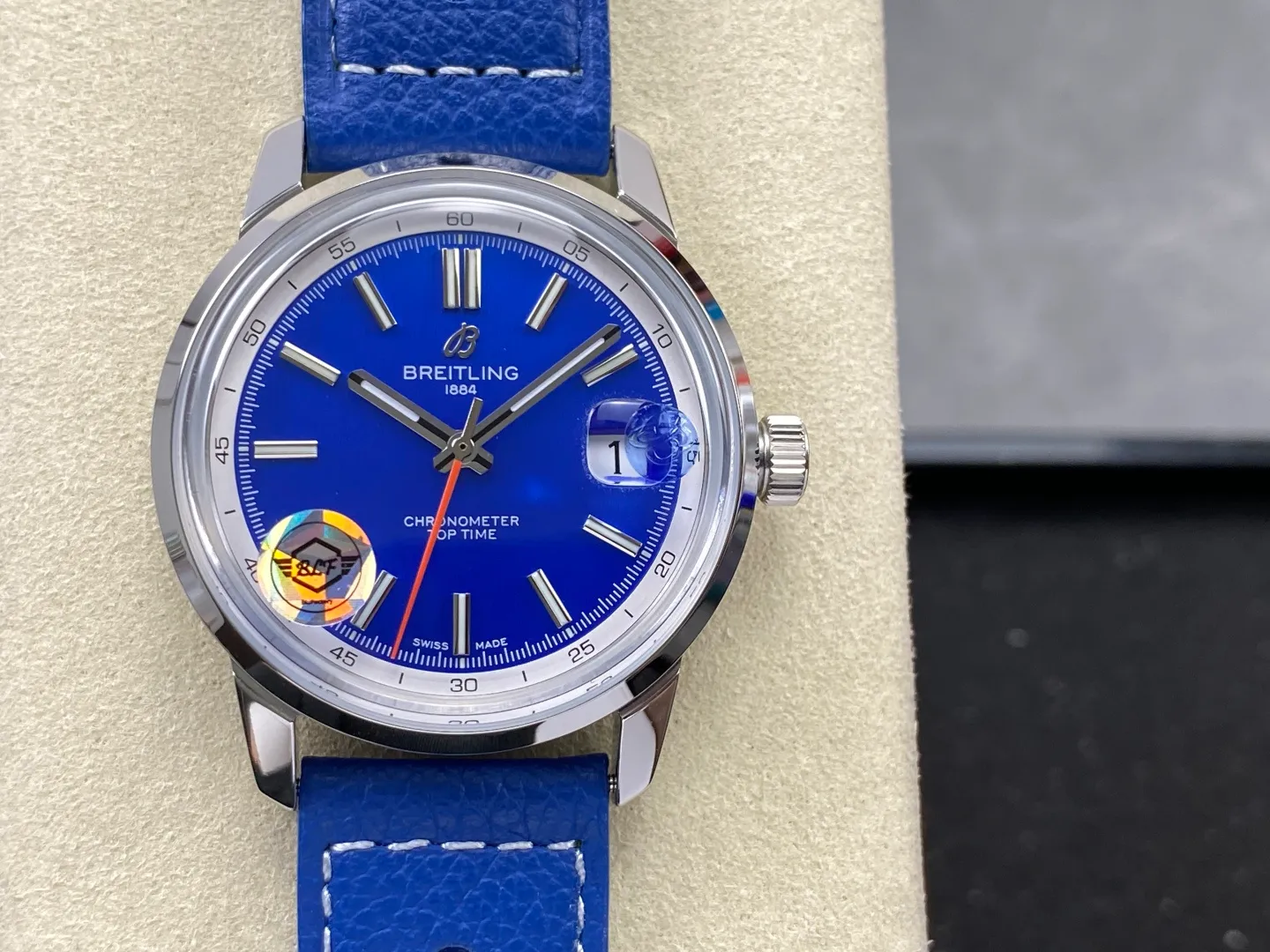 Breitling Top Time B31 BLF 1:1 Best Edition Blue Dial Orange Hand on Blue Leather Strap AB31