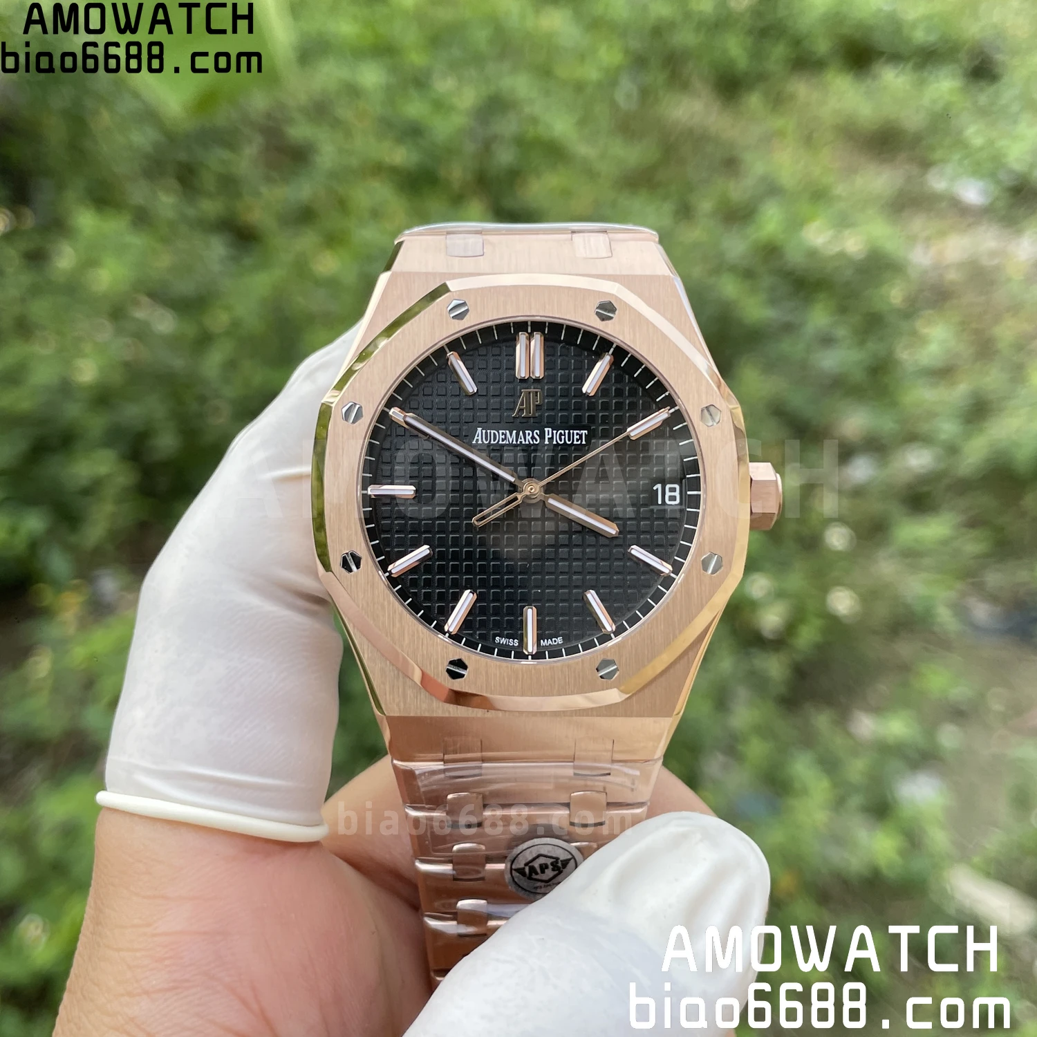 AP 로열 오크 41mm 15500OR RG APS 공장 1:1 베스트 에디션 블랙 텍스처드 다이얼 RG 브레이슬릿 SA4302 슈퍼클론 V3
