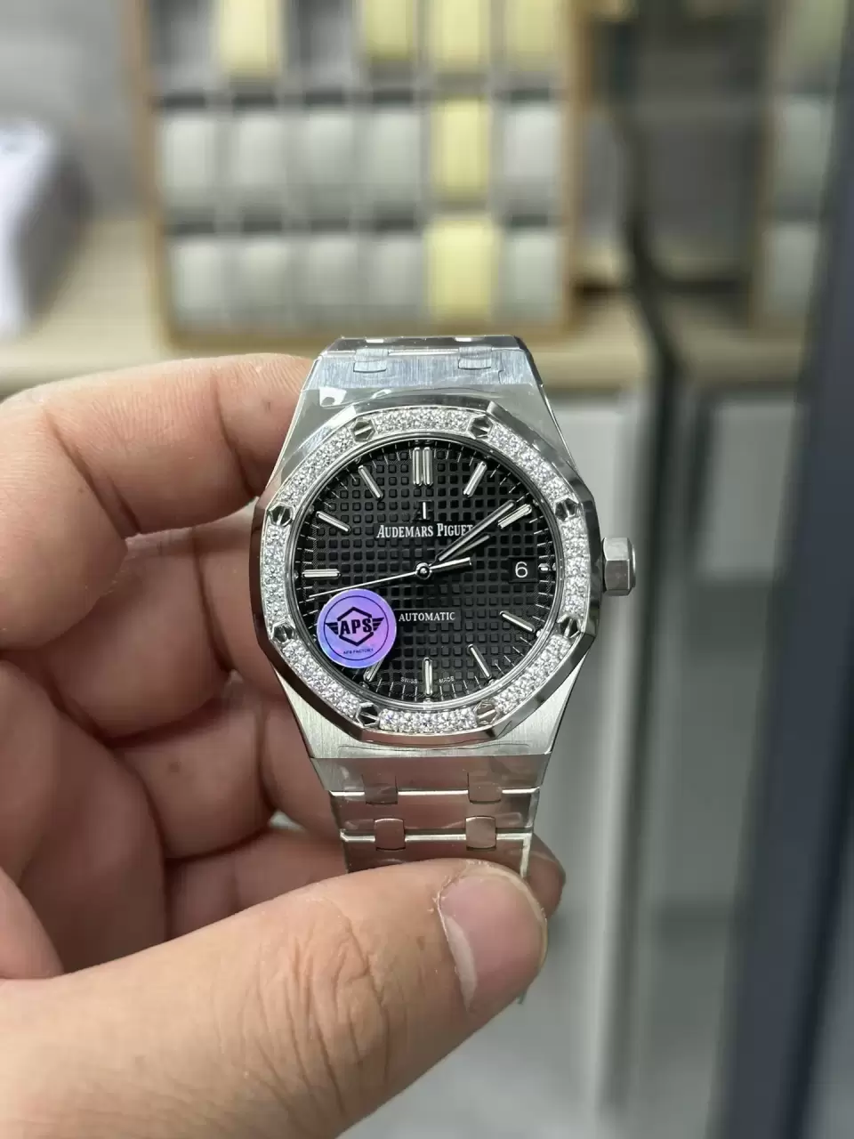 AP 로열 오크 37mm 15451 SS APSF 1:1 베스트 에디션 블랙 텍스처드 다이얼 SS 브레이슬릿 SA3120 슈퍼클론