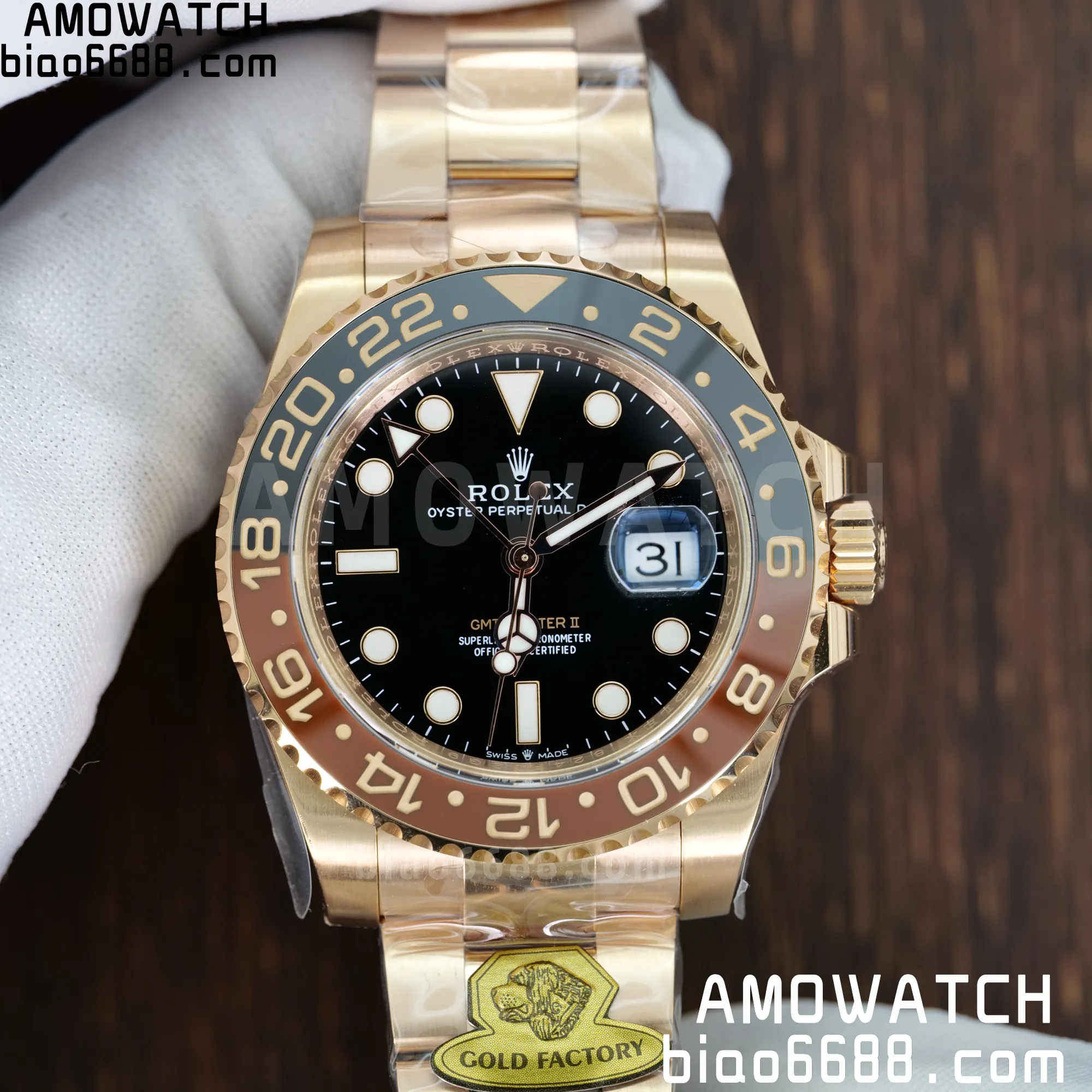 Rolex GMT-Master II 126715 CHNR  Gold Factory 1:1 Best Edition  Black Dial V3 (Weighted)