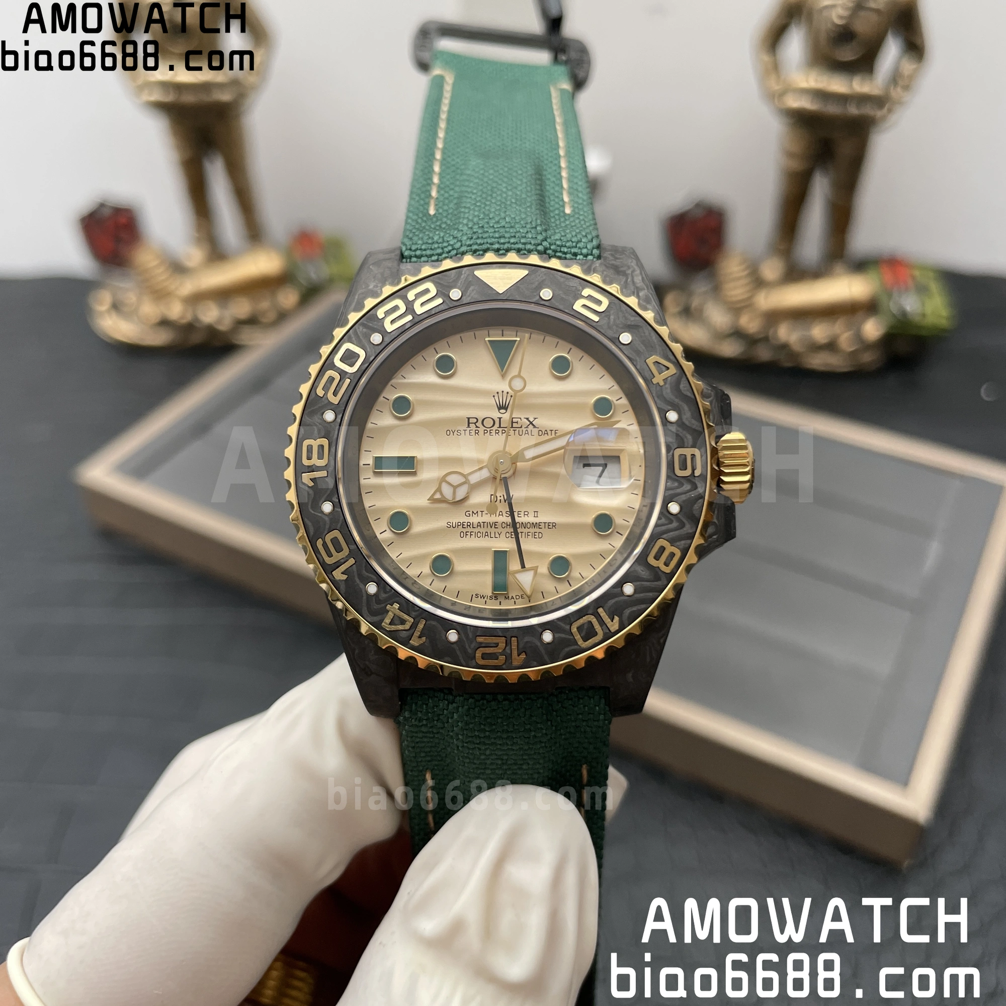 DIW 롤렉스 GMT 마스터 II 40mm DIW 공장 1:1 베스트 에디션 카본 파이버 케이스 아시안 3186 무브먼트 시계