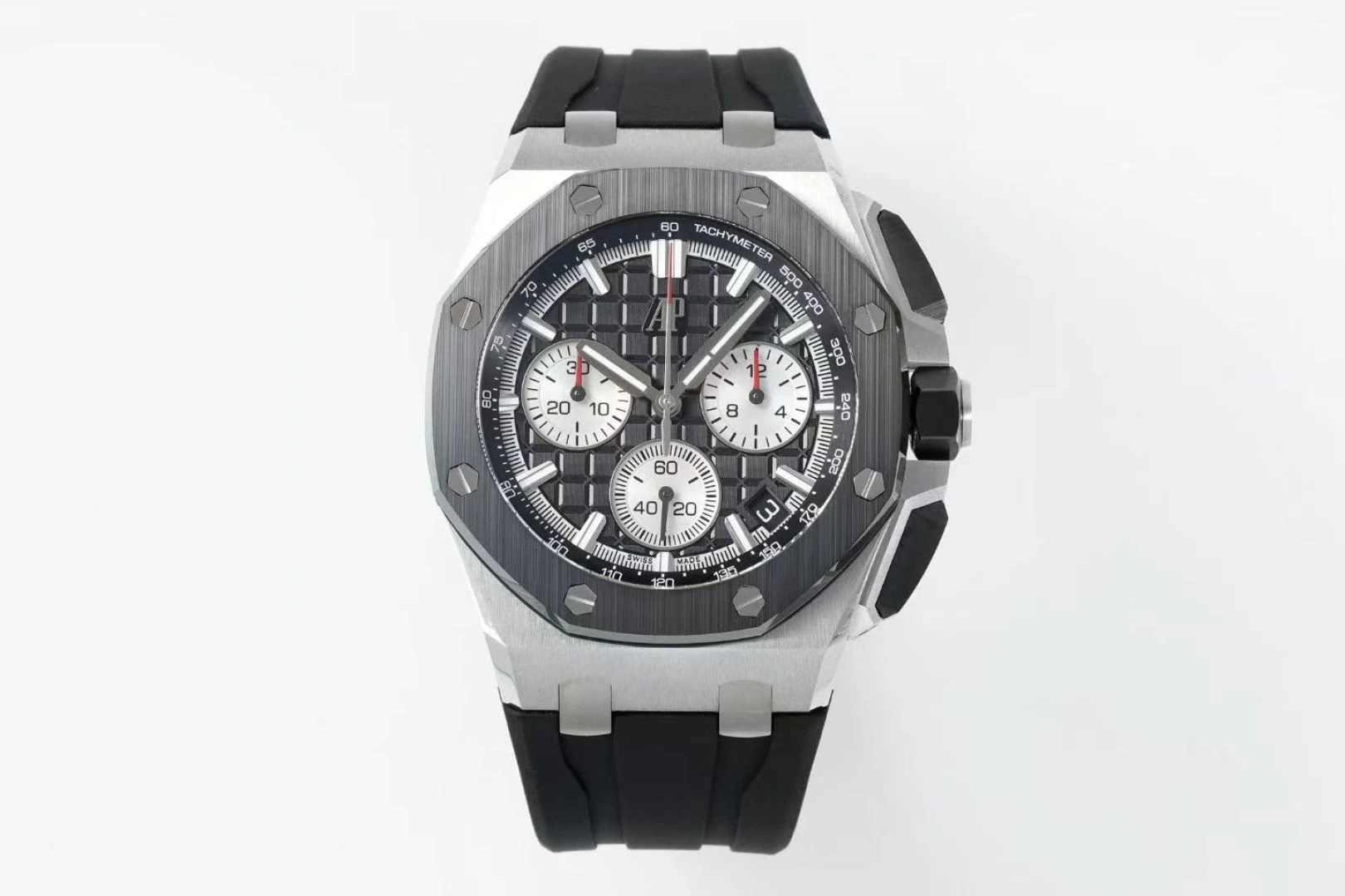 AP 로열 오크 오프쇼어 43mm 26420so SS DDF 1:1 베스트 에디션 블랙/화이트 다이얼 블랙 러버 스트랩 DD4401 슈퍼클론