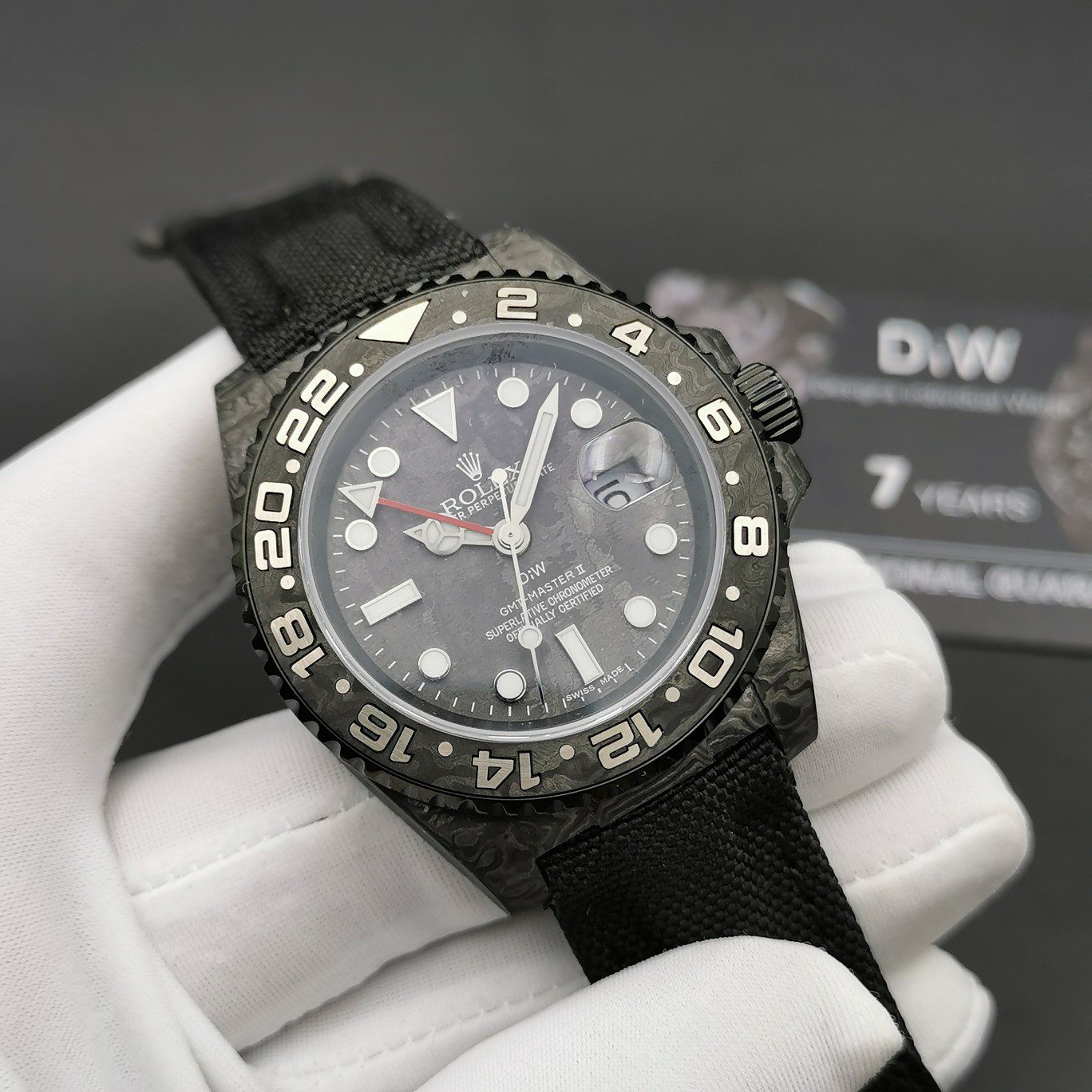 DIW 롤렉스 GMT 마스터 II 40mm DIW 공장 1:1 베스트 에디션 카본 파이버 케이스 아시안 3186 무브먼트 시계