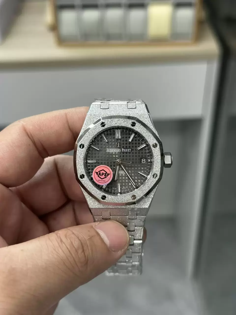 AP 로열 오크 37mm 15454BC.GG.1259BC.03 프로스티드 스테인리스 스틸 APSF 1:1 베스트 에디션 그레이 텍스처드 다이얼 프로스티드 스테인리스 스틸 브레이슬릿 SA3120 슈퍼클론