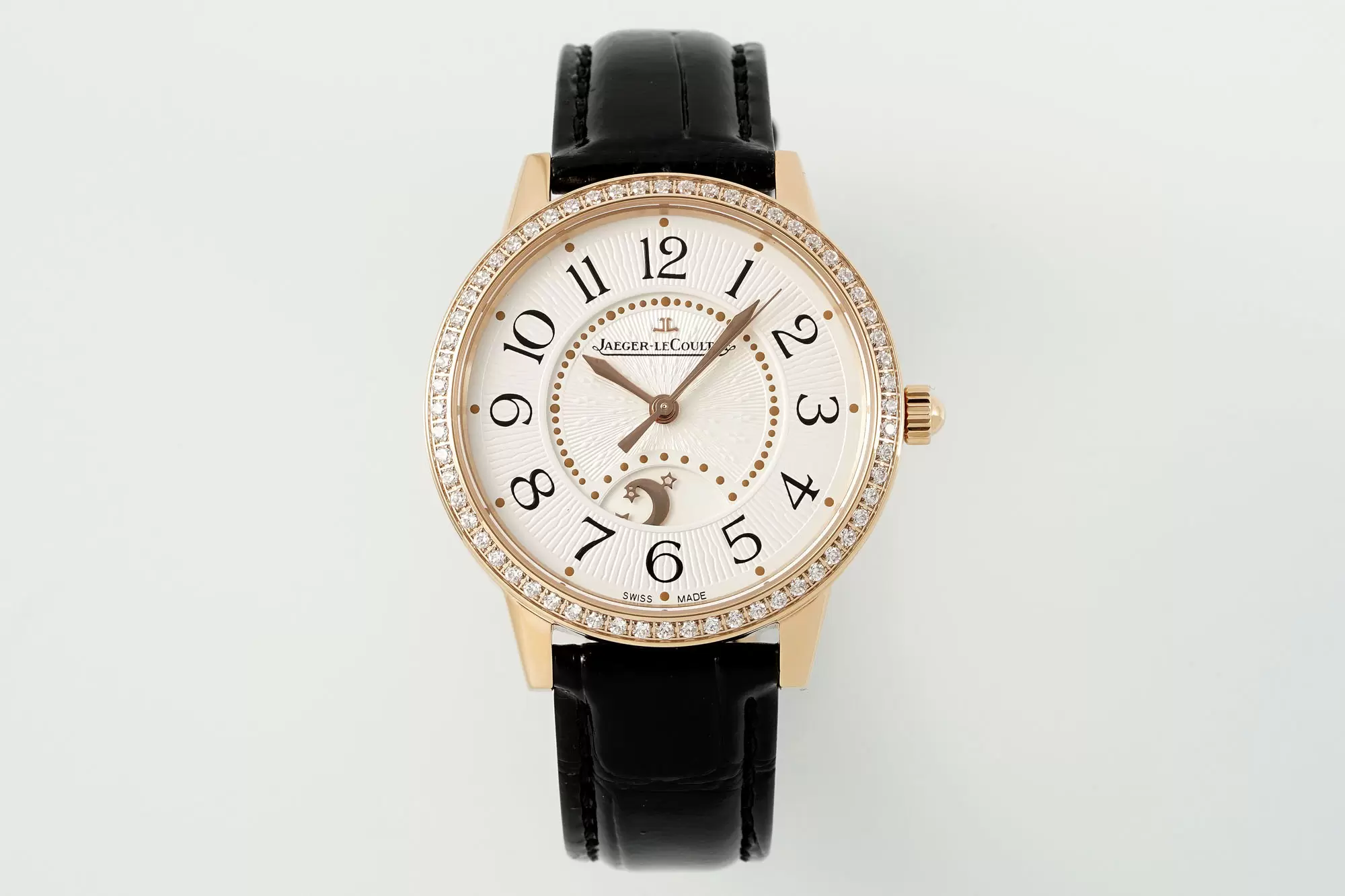 JL Rendez-Vous Night & Day 3442440 RG APSF 1:1 Best Edition White Textured Dial Diamonds Bezel on Black Leather Strap A898