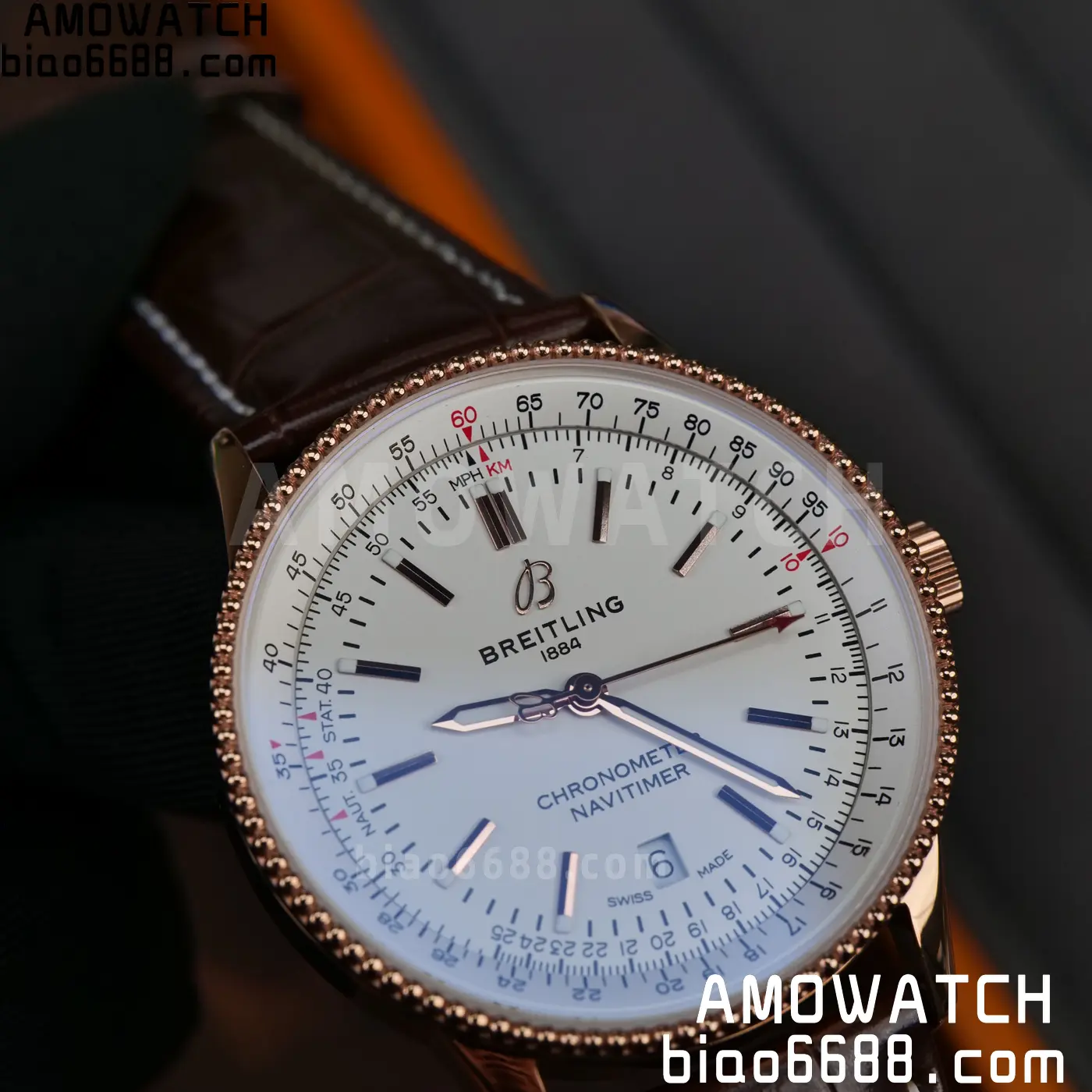 Breitling Navitimer Automatic 41mm RG BLSF White Dial on Brown Leather Strap A2824 V2 - Image 17