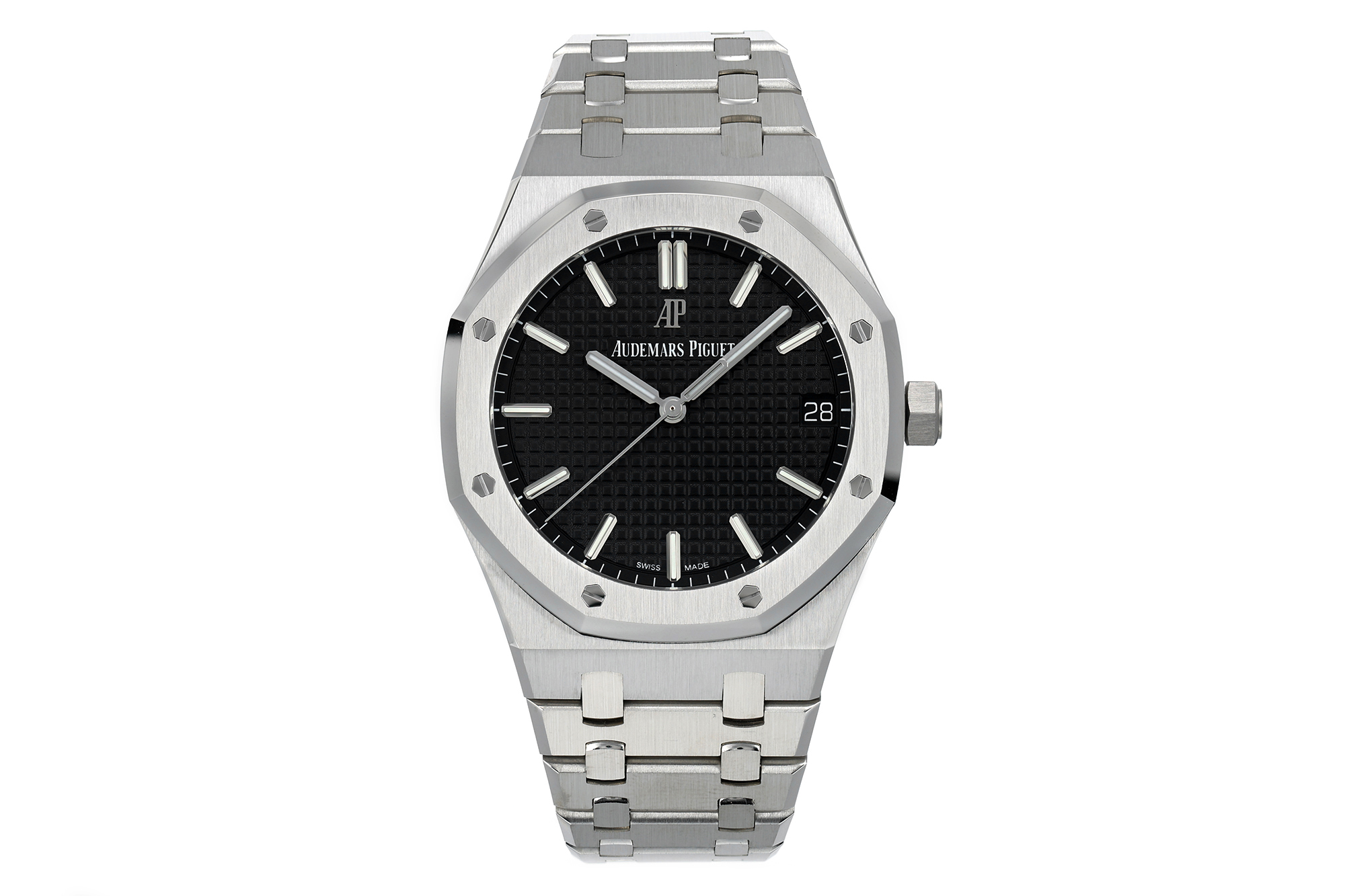 AP Royal Oak 41mm 15500 SS ZF 1:1 Best Edition Black Textured Dial on SS Bracelet SA4302 Super Clone V4 (Free Sprung)