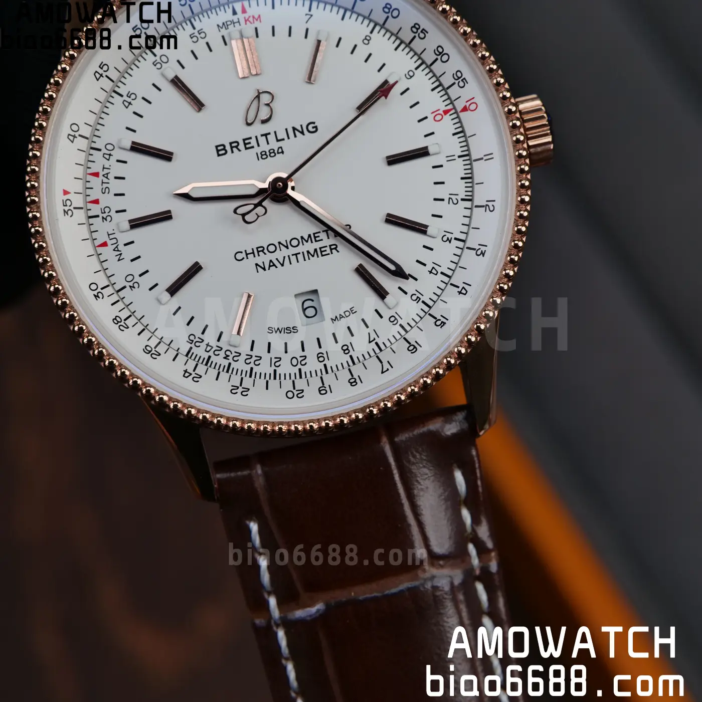 Breitling Navitimer Automatic 41mm RG BLSF White Dial on Brown Leather Strap A2824 V2 - Image 16