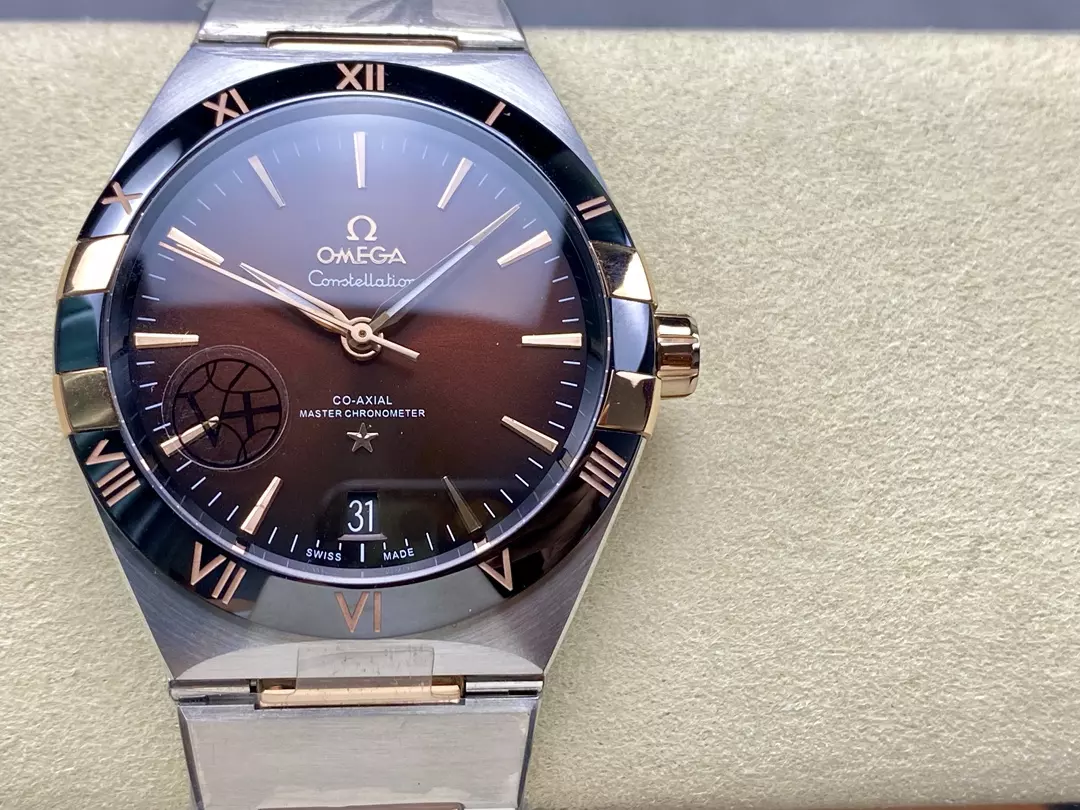 오메가 컨스텔레이션 41mm 스테인리스 스틸 V+ 공장 1:1 베스트 에디션 브라운 다이얼 스테인리스 스틸 브레이슬릿