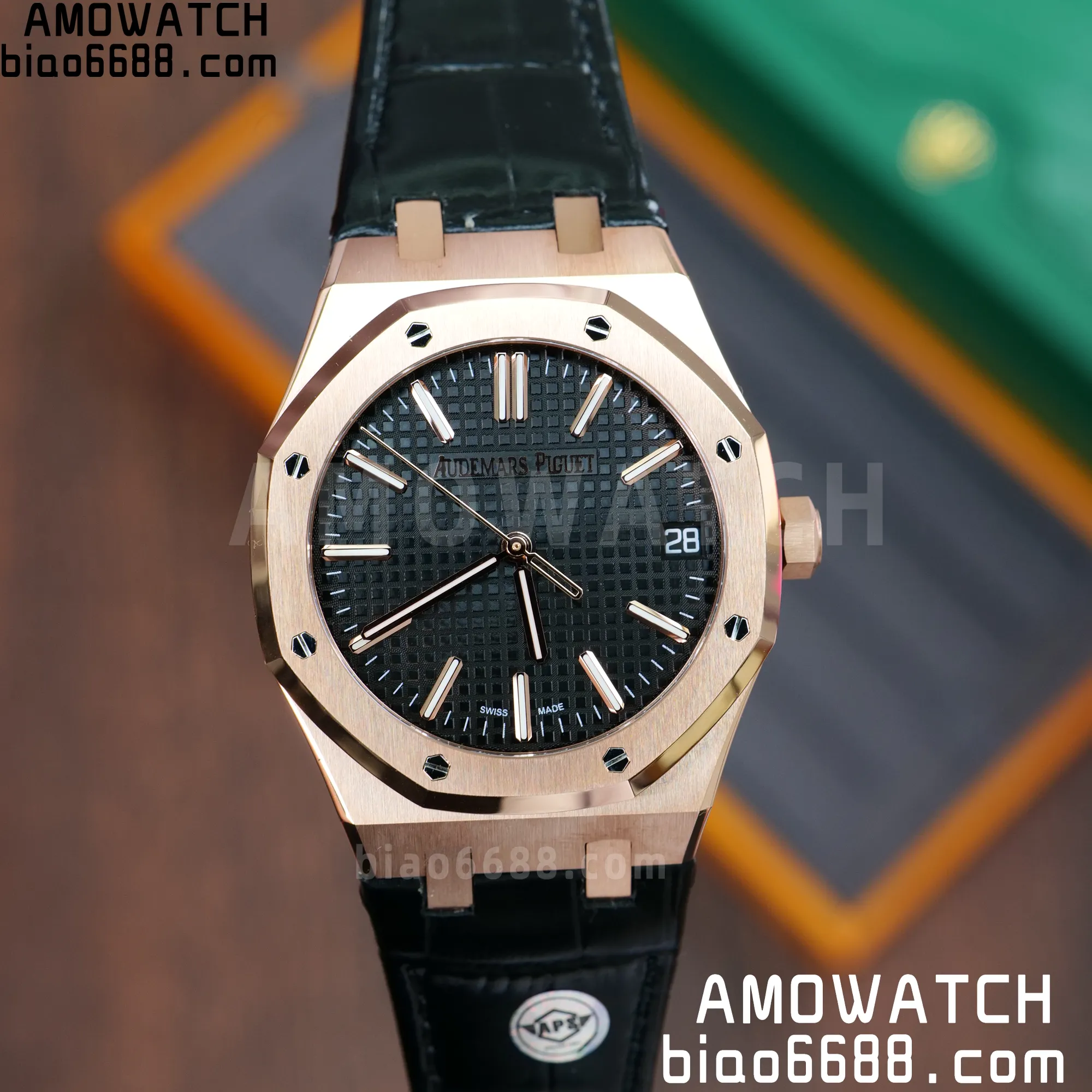 AP 로열 오크 41mm 15510OR RG APS 공장 1:1 베스트 에디션 블랙 다이얼 블랙 레더 스트랩 SA4302 슈퍼클론