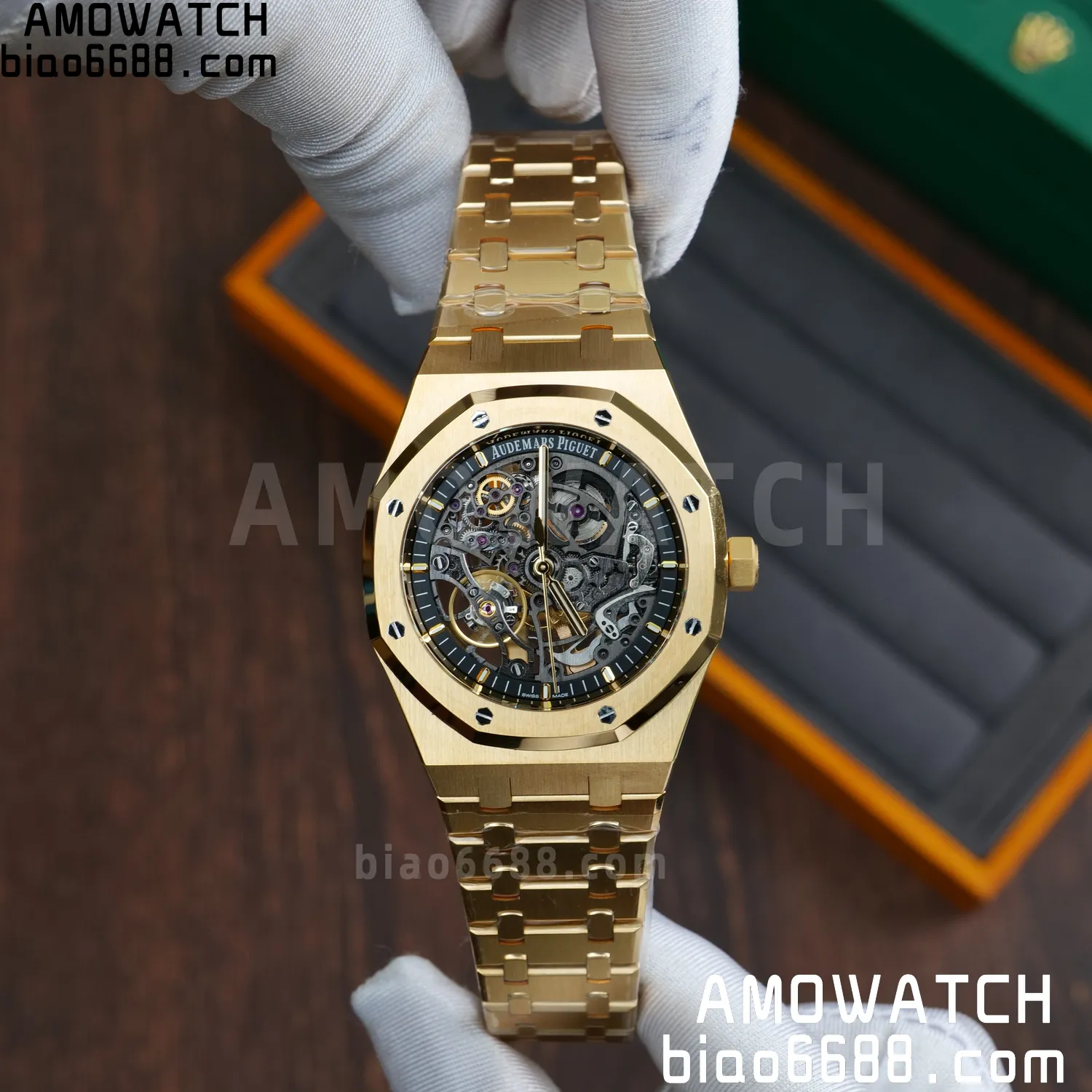 Custom Made AP Royal Oak 41mm Skeleton 15407 YG  18K Real Yellow Gold Plating