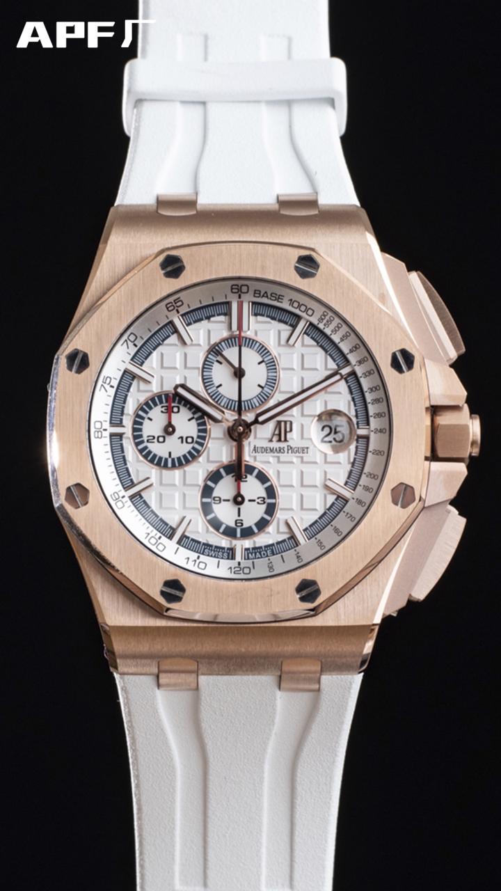 AP 로열 오크 오프쇼어 44mm 26408OR.OO.A010CA.01 RG APF 1:1 베스트 에디션 화이트 다이얼 화이트 러버 스트랩 A3126