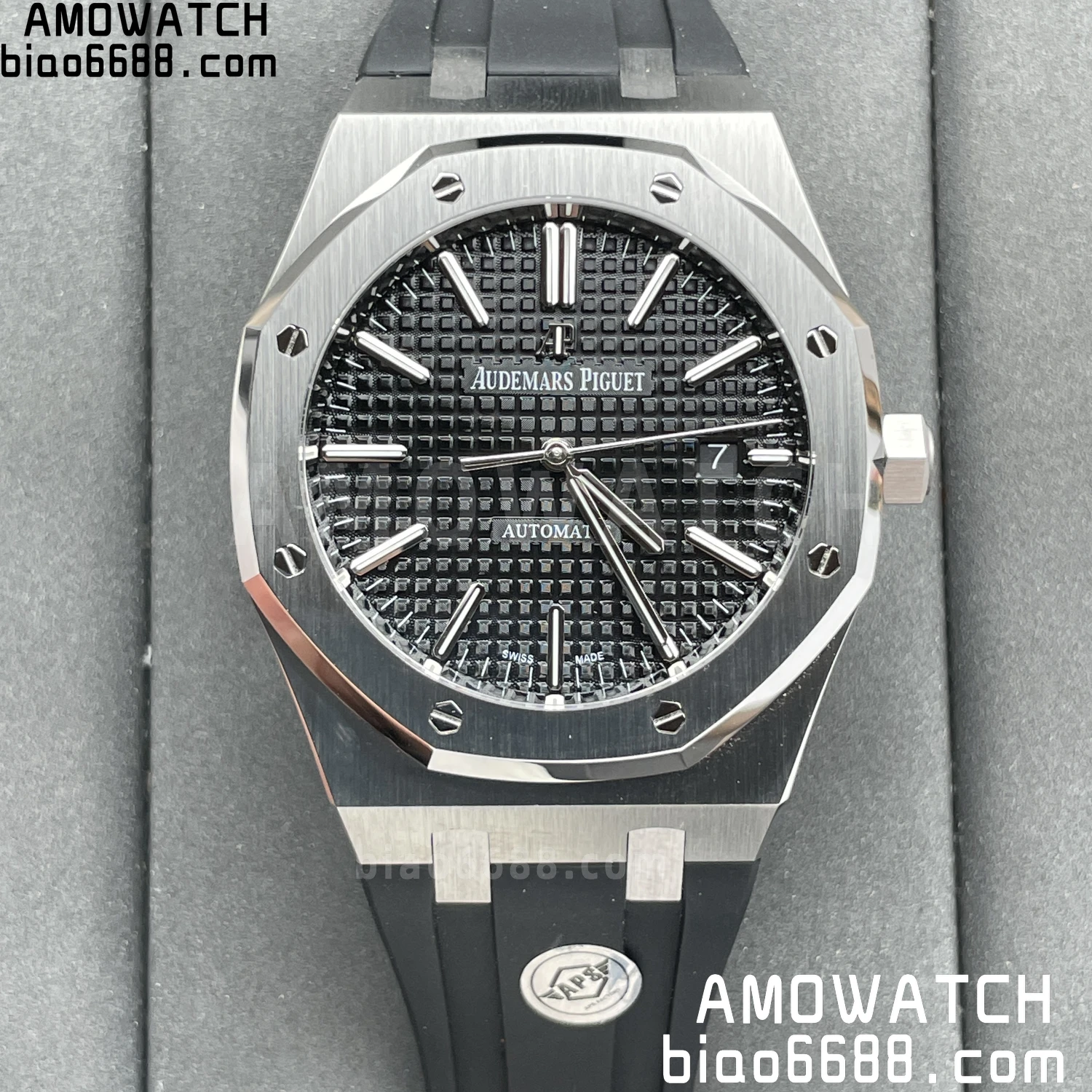AP 로열 오크 41mm 15400 SS APSF 1:1 베스트 에디션 블랙 텍스처드 다이얼 블랙 러버 스트랩 SA3120 슈퍼클론 V3