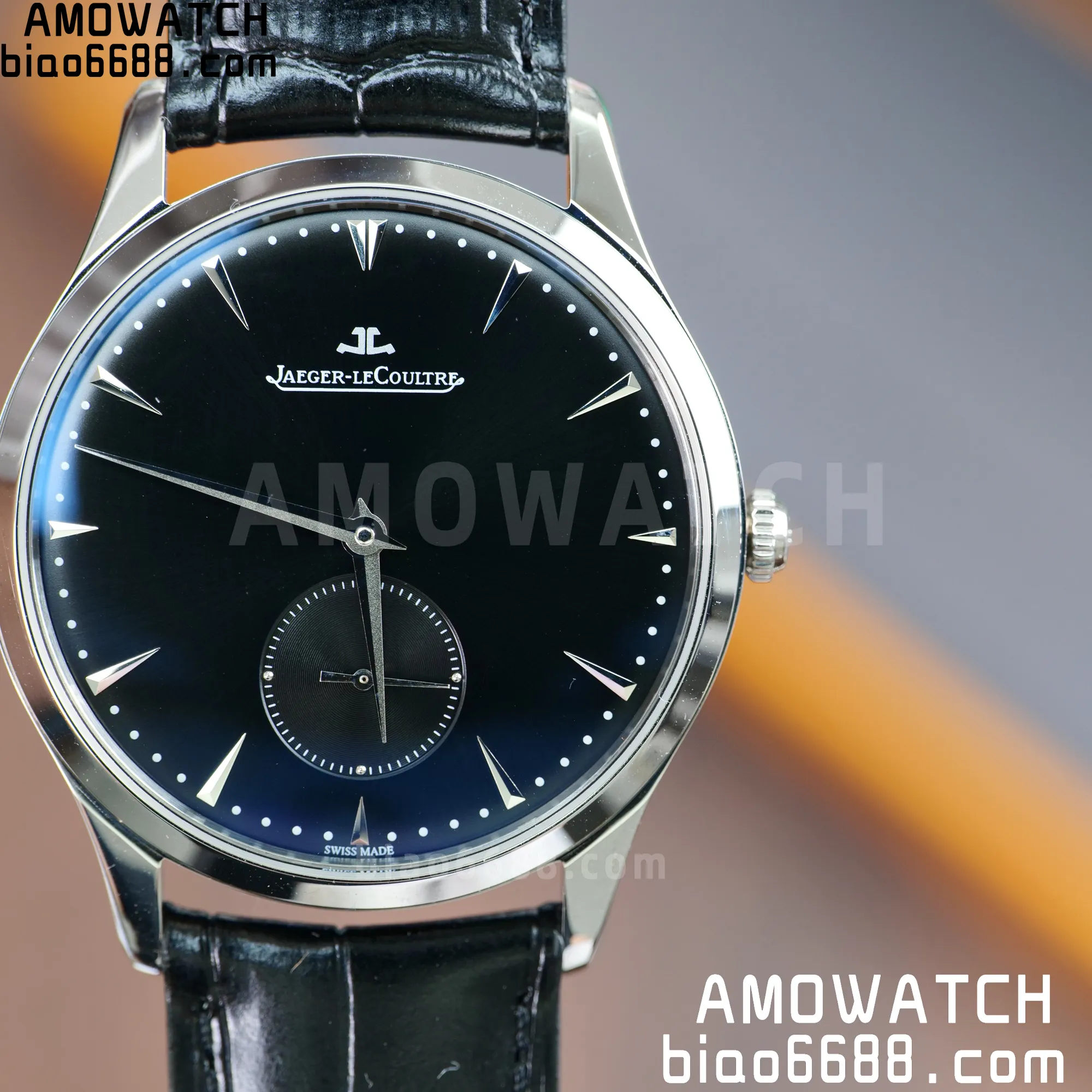 JL Master Ultra Thin Q1358470 ZF 1:1 Best Edition Black Dial on Brown Leather Strap A896/1