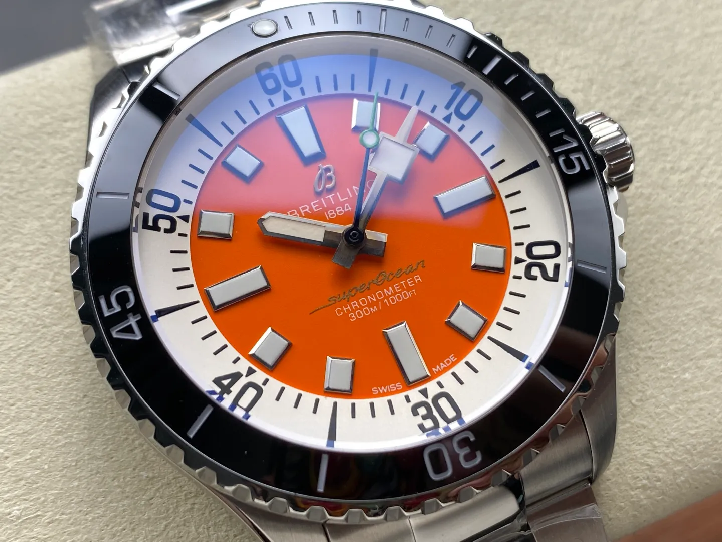 Breitling Superocean 44 SS TF Factory 1:1 Best Edition Black Ceramic Bezel Orange Dial on SS Bracelet A2824 - Image 5