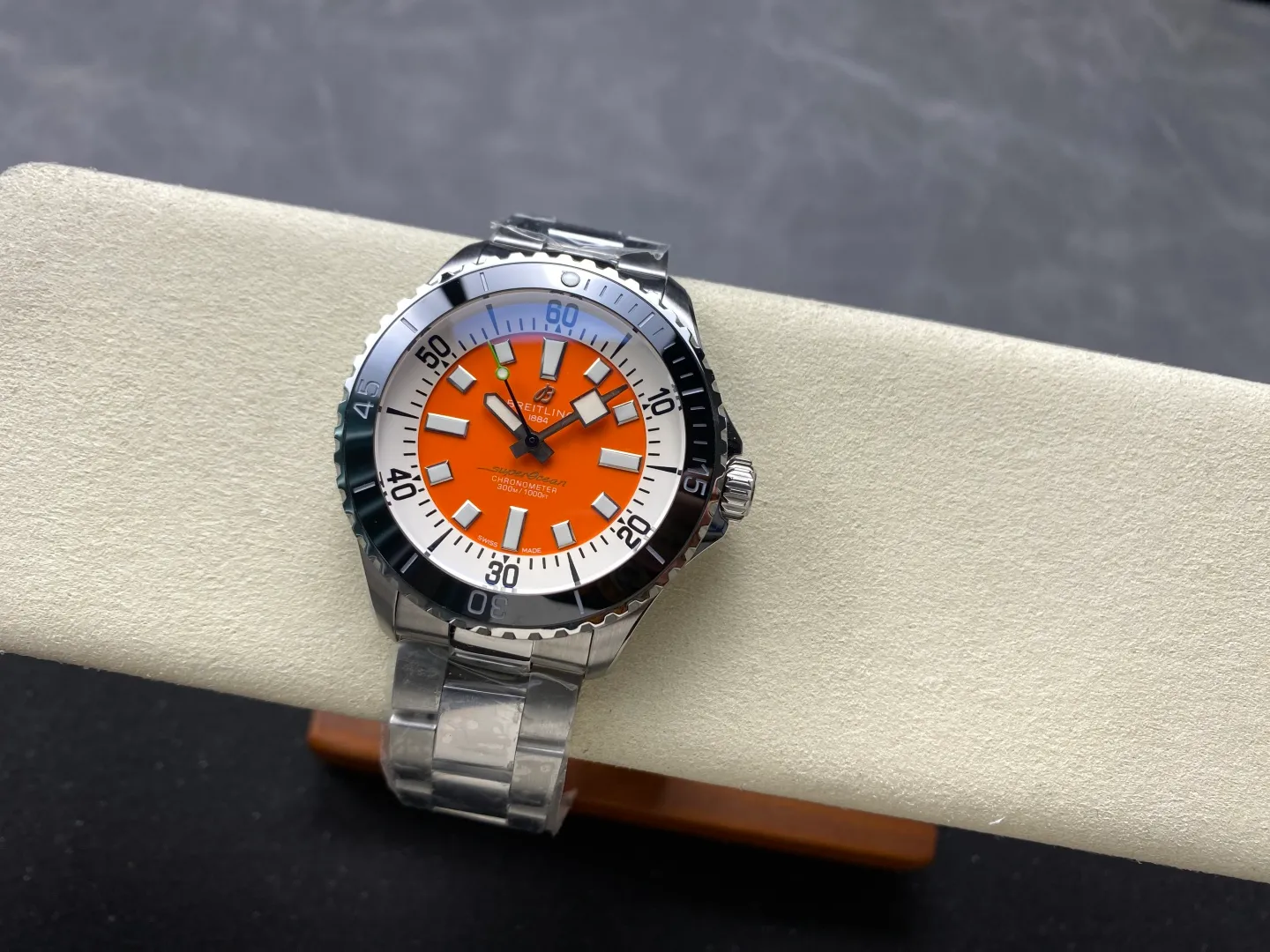 Breitling Superocean 44 SS TF Factory 1:1 Best Edition Black Ceramic Bezel Orange Dial on SS Bracelet A2824 - Image 2