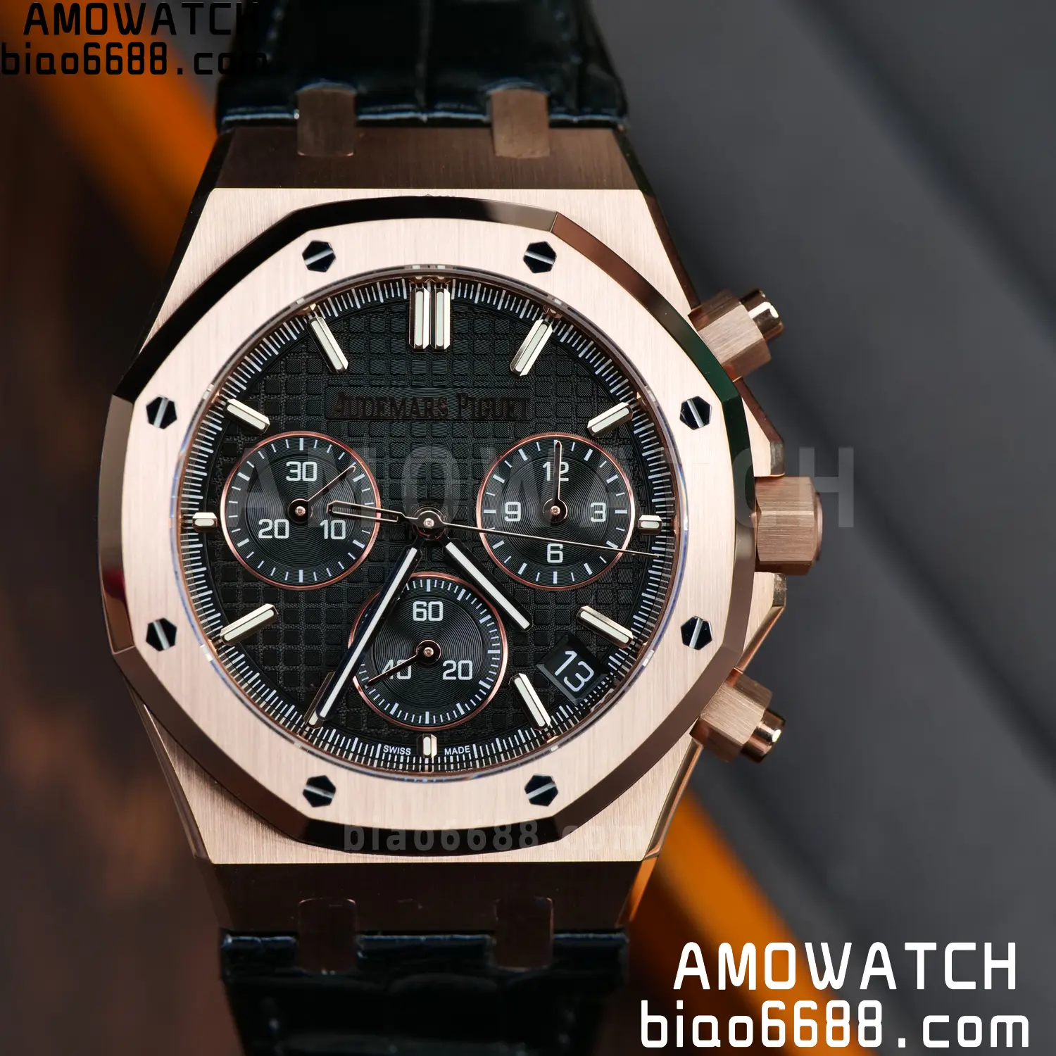 AP Royal Oak Chrono 26240 RG DDF 1:1 Best Edition Black Dial on Black Leather Strap DD4401 Super Clone Weight (SW Dial)