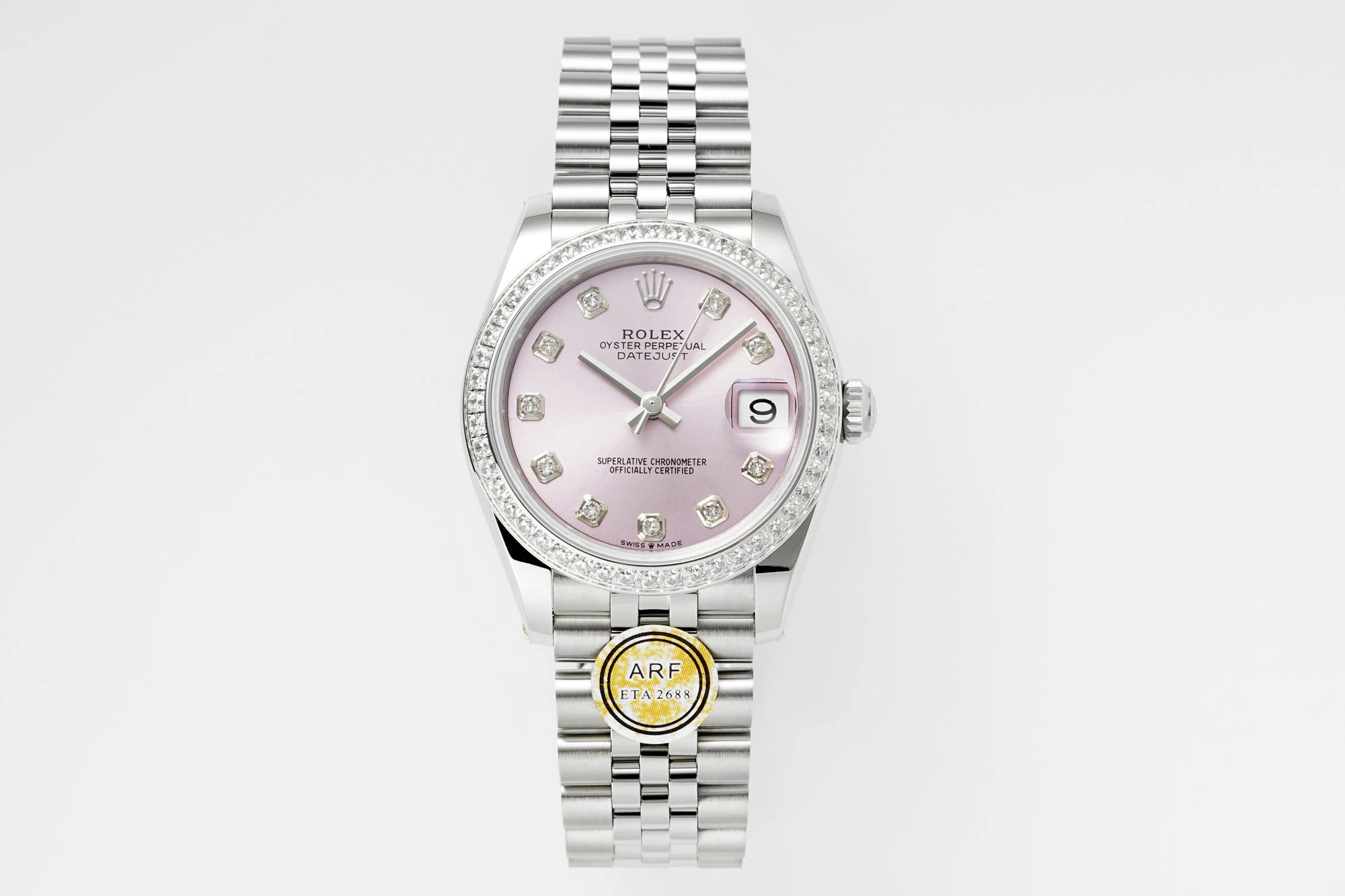 Rolex DateJust 31 278384 ARF 1:1 Best Edition 904L Steel Pink Diamond Dial Diamond bezel on SS Jubilee Bracelet