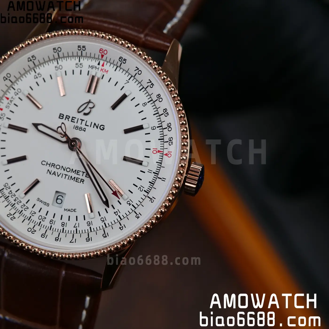 Breitling Navitimer Automatic 41mm RG BLSF White Dial on Brown Leather Strap A2824 V2 - Image 10