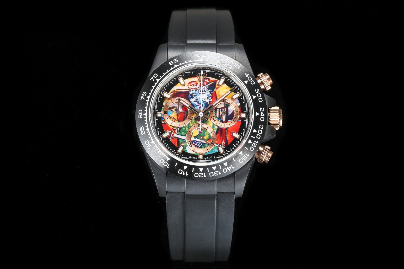Rolex Daytona 40mm AET modified Black ceramic case rubber strap watch Asia7750