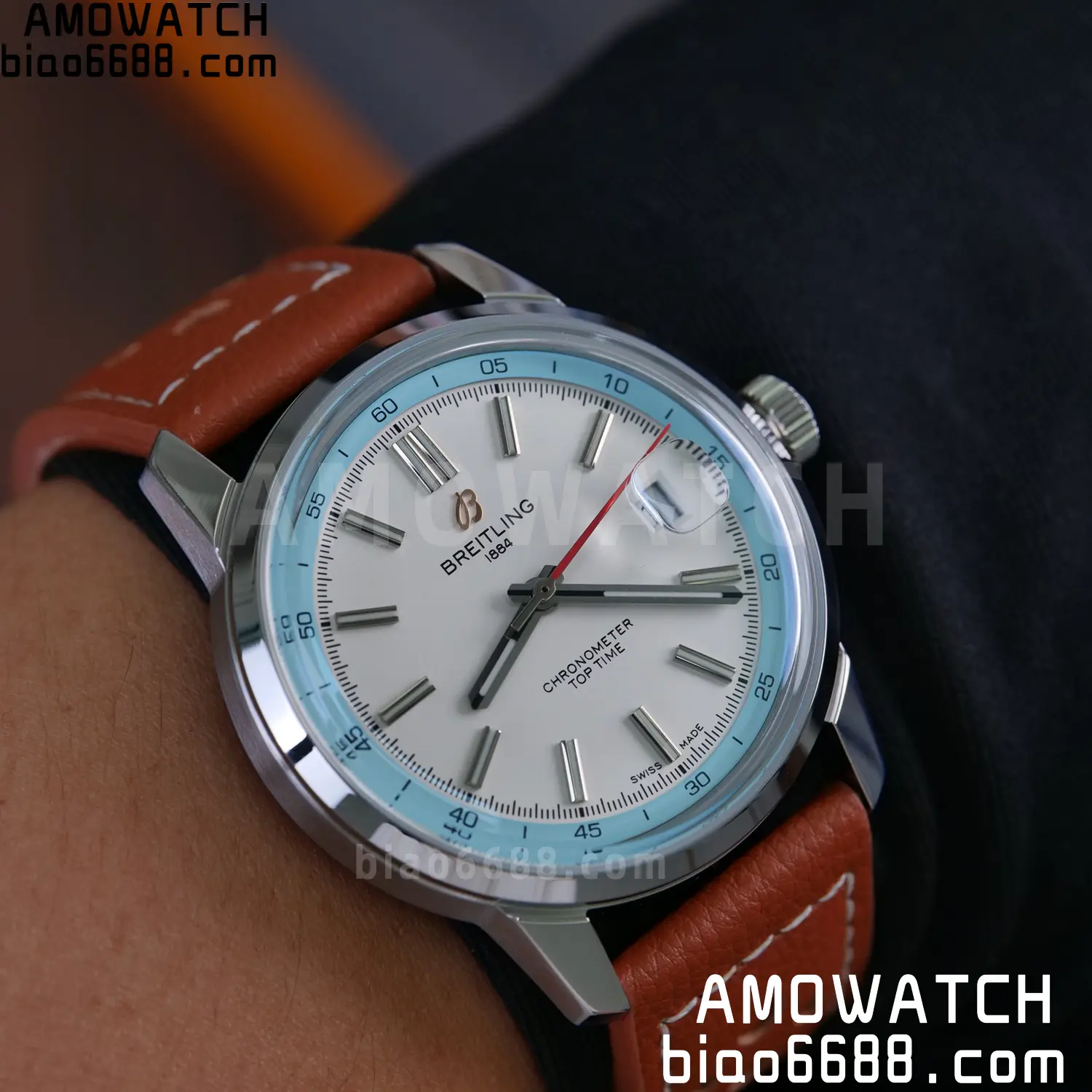 BREITLING Top Time B31 BLF 1:1 Best Edition White Dial Orange Hand on Brown Leather Strap