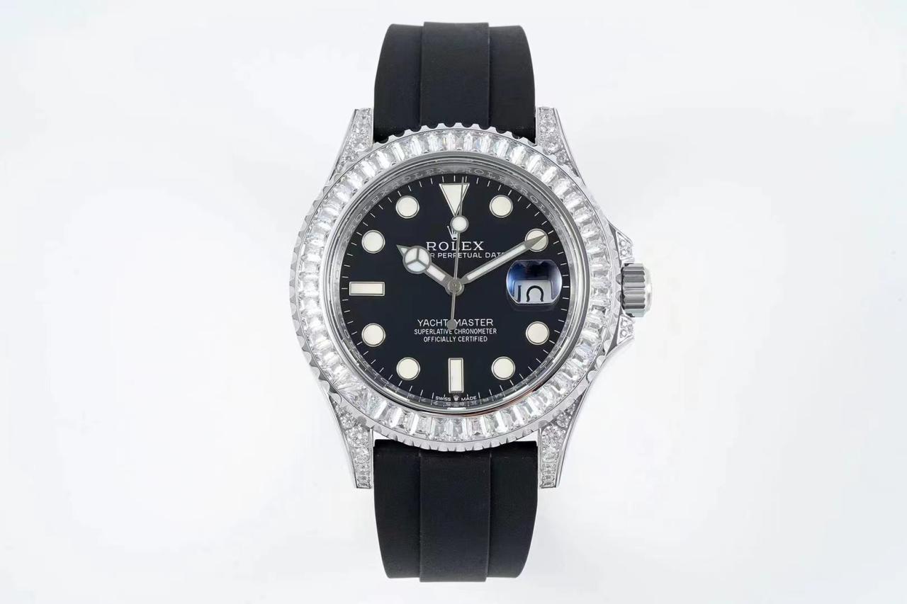Rolex Yacht-Master 42mm 226659 JVSF 1:1 Best Edition Diamonds Bezel on Black Rubber Strap VR3235