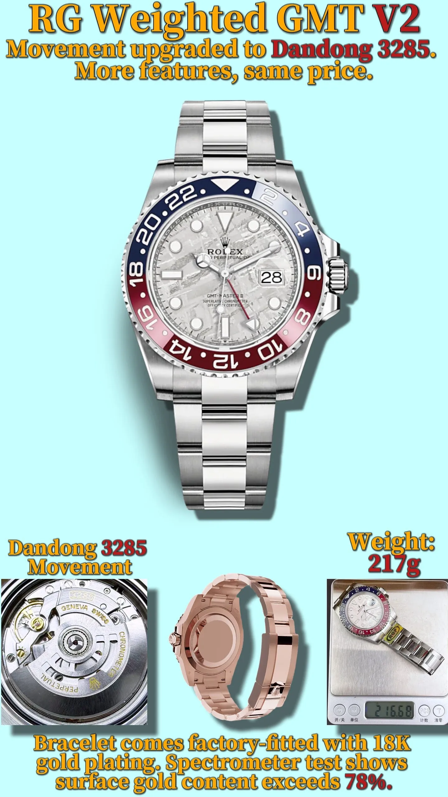 Rolex GMT-Master II 126719 BLRO RGF RCF 1:1 Best Edition Meteorite Dial V2 217g (Weighted)