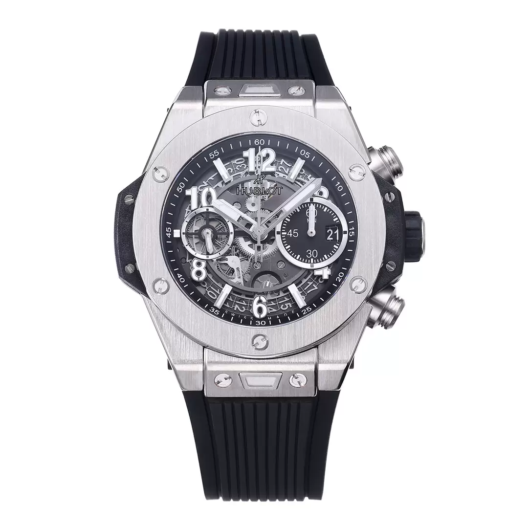 위블로 빅뱅 유니코 42mm 스테인리스 스틸 BBF 1:1 베스트 에디션 스켈레톤 다이얼 블랙 러버 스트랩 A1280 V2