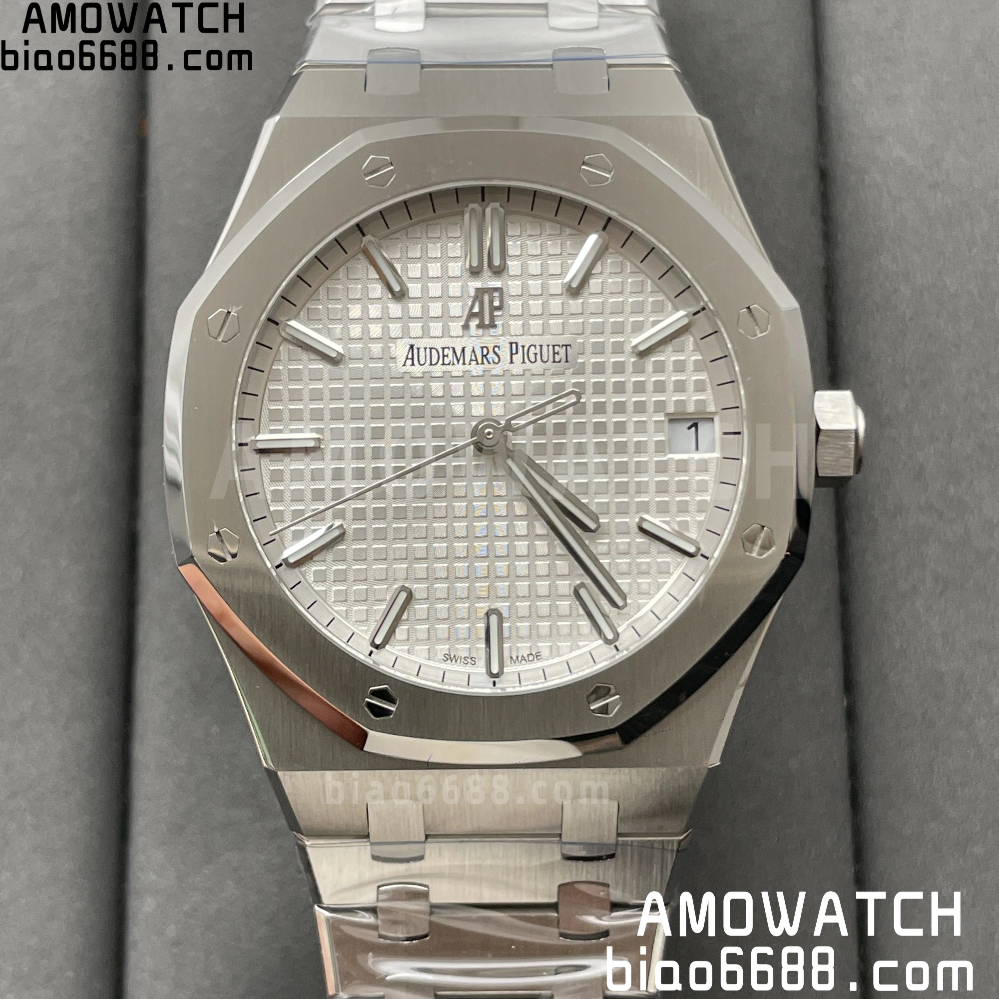 AP 로열 오크 41mm 15500 스테인리스 스틸 APSF 1:1 베스트 에디션 화이트 텍스처드 다이얼 스테인리스 스틸 브레이슬릿 A4302 슈퍼클론 V3