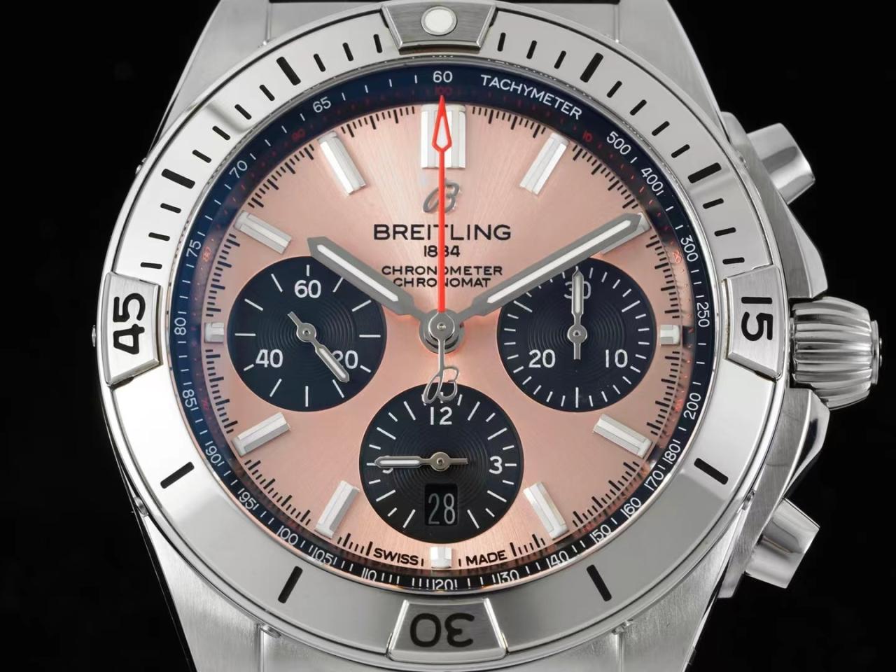 Breitling Chronomat B01 AB0134101K1A1 42mm SS TF 1:1 Best Edition Pink Dial on Black Rubber Strap A7750 - Image 4