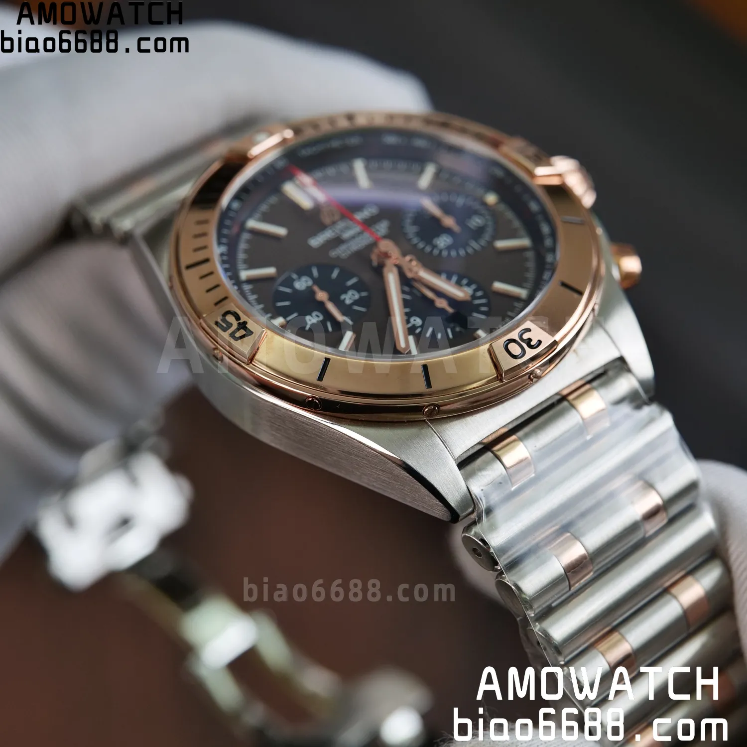 Breitling Chronomat B01 AB0134101K1A1 42mm SS/RG TF 1:1 Best Edition Brown Dial on SS Bracelet A7750 - Image 9