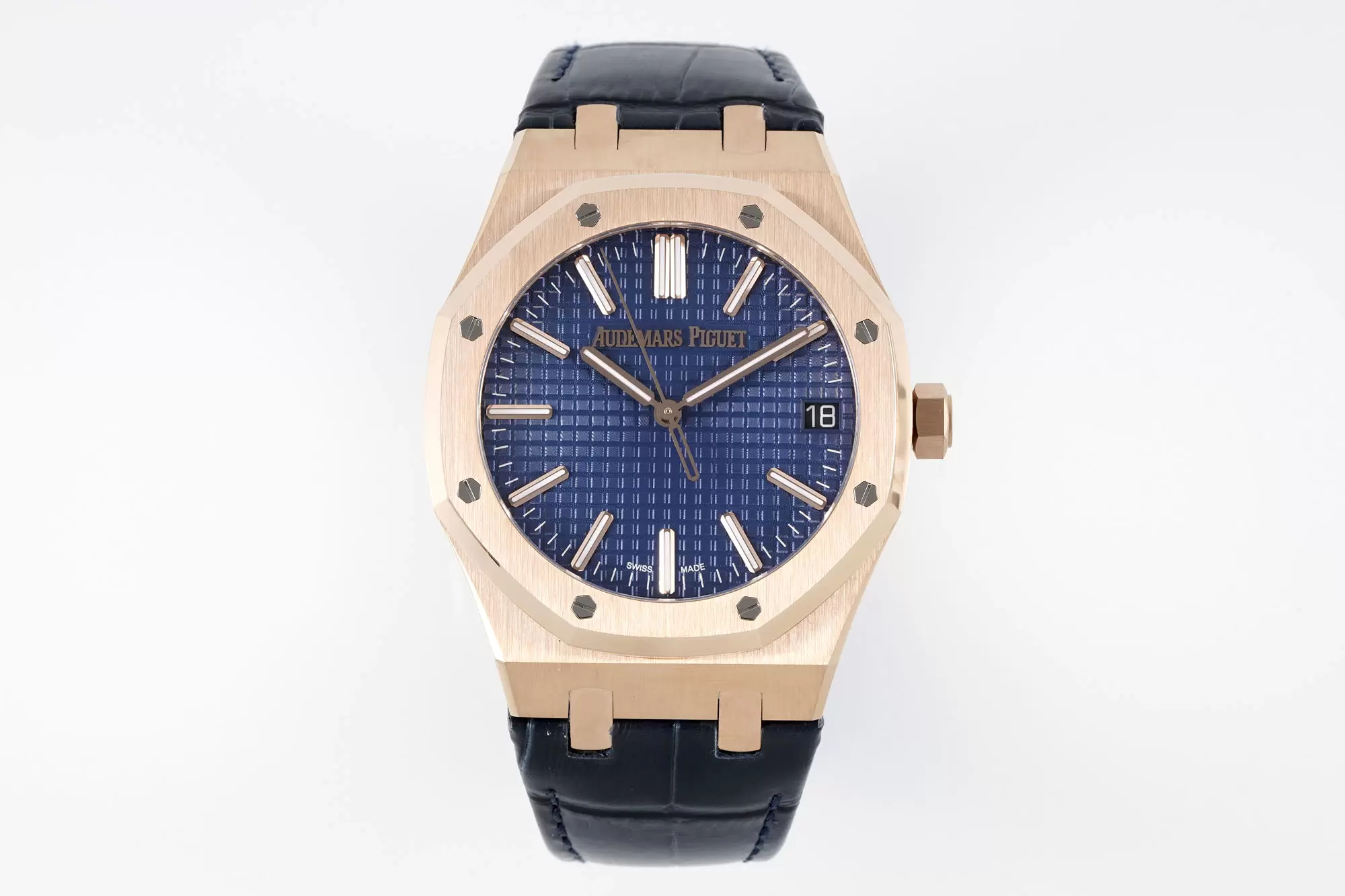 AP 로열 오크 41mm 15510OR.OO.D315CR.02 50주년 RG APS 공장 1:1 베스트 에디션 블루 다이얼 블랙 레더 스트랩 SA4302 슈퍼클론