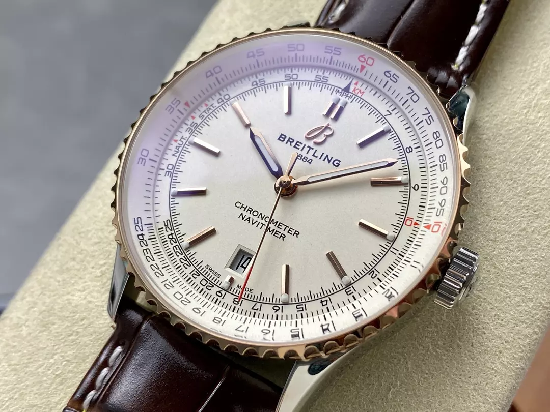 Breitling Navitimer Automatic 41mm SS BLSF Ice White Dial on Brown Leather Strap A2824 V2 - Image 3