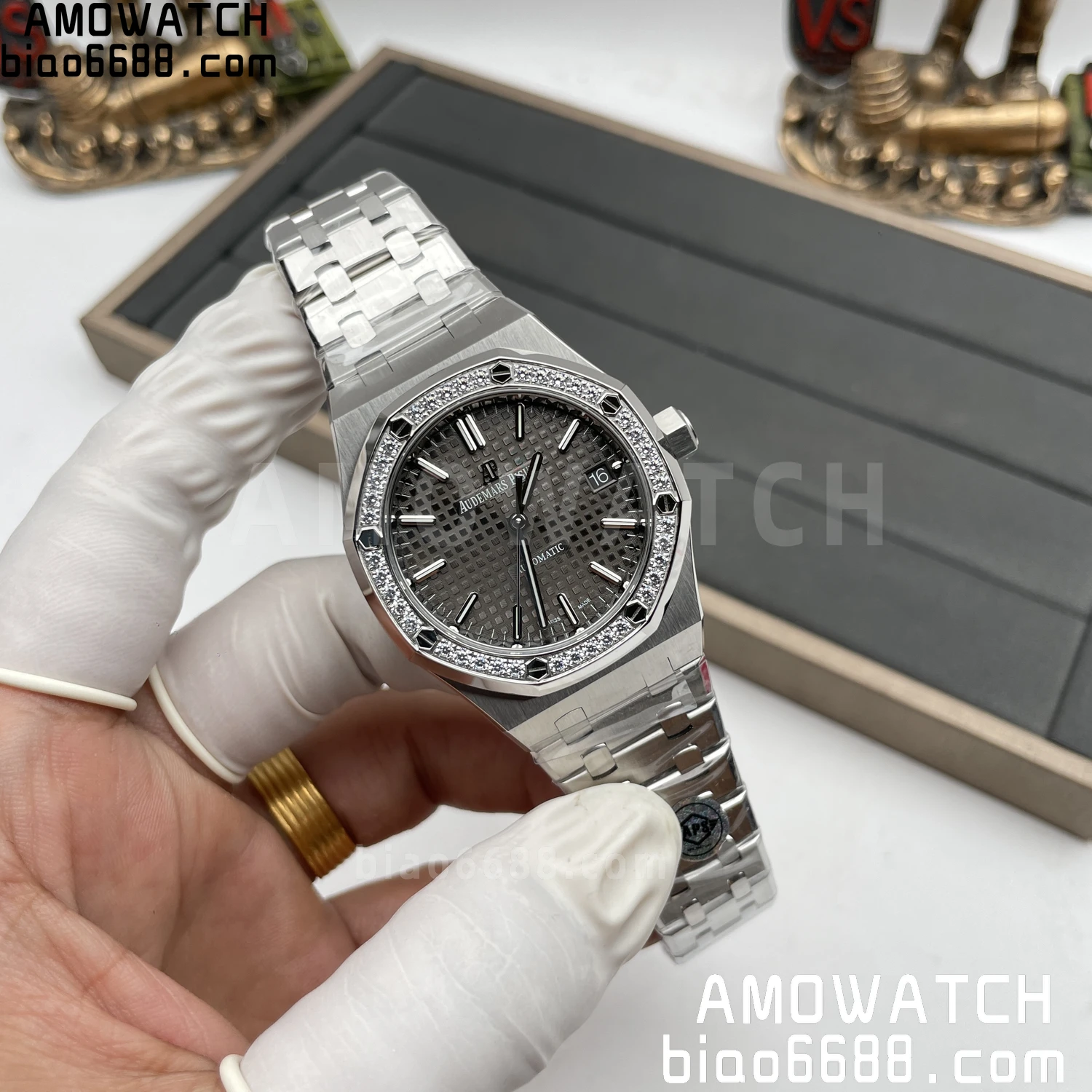 AP 로열 오크 37mm 15451 스테인리스 스틸 APSF 1:1 베스트 에디션 그레이 텍스처드 다이얼 스테인리스 스틸 브레이슬릿 SA3120 슈퍼클론
